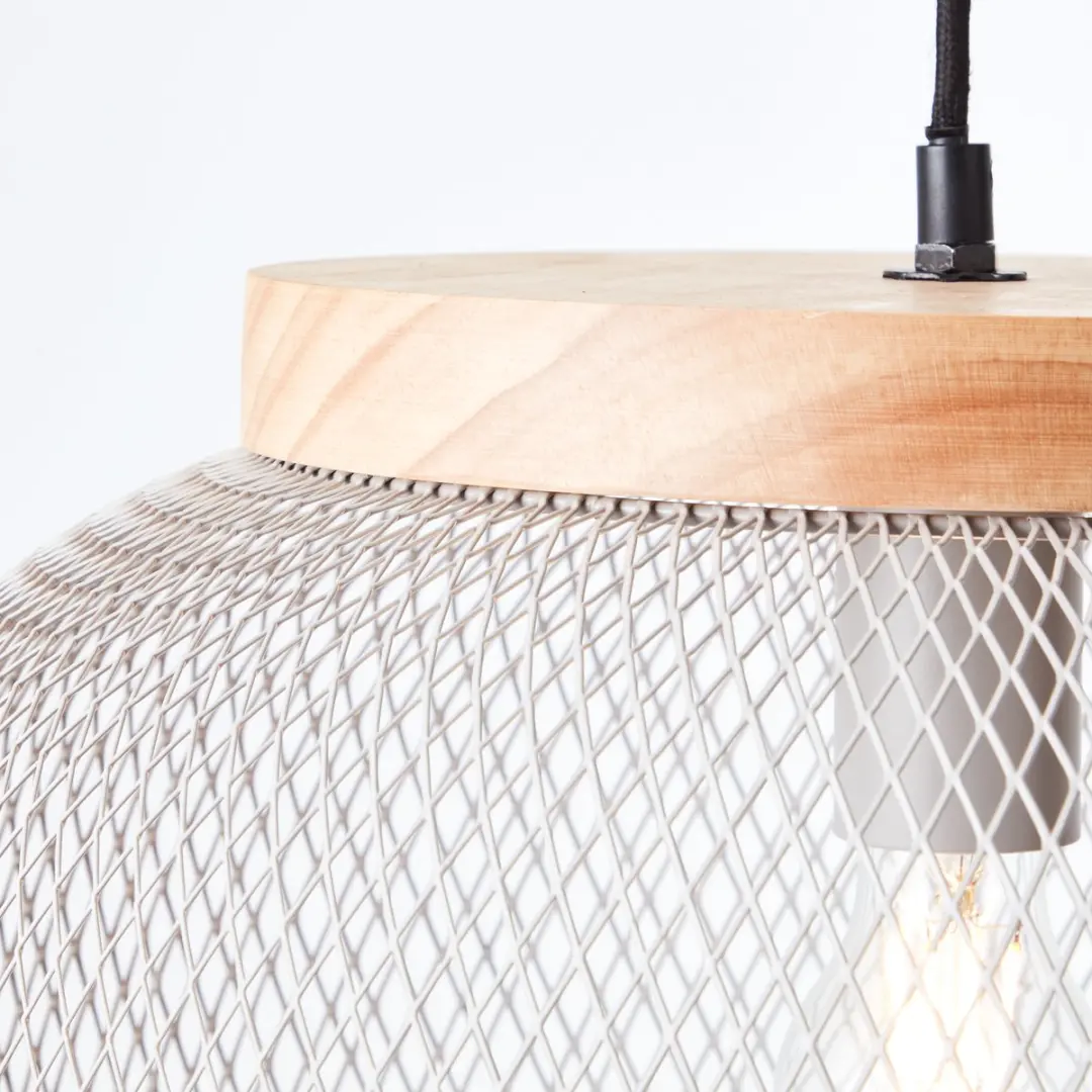 Brilliant H 113cm Plafondlamp - E27 Metaal/Hout Lichtgrijs/Bruin - afbeelding 6 van 6