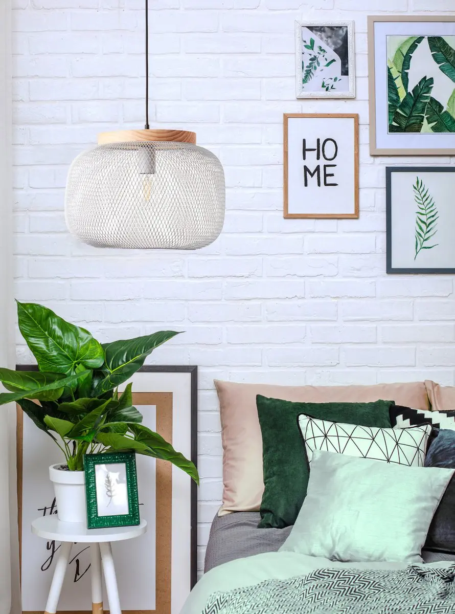 Brilliant H 113cm Plafondlamp - E27 Metaal/Hout Lichtgrijs/Bruin