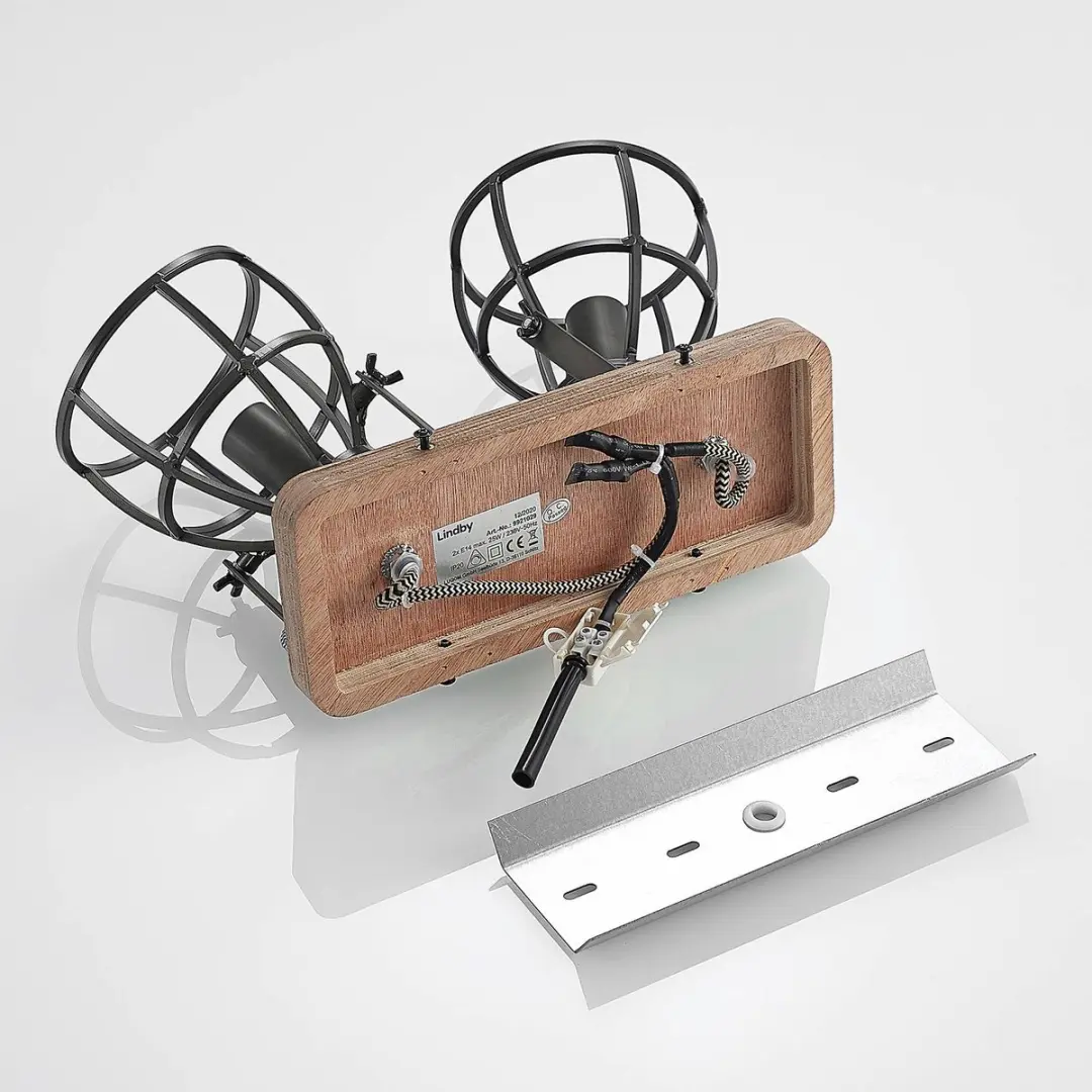 Lindby Plafondlamp Hout 2 Licht Metaal - Zwart/Bruin