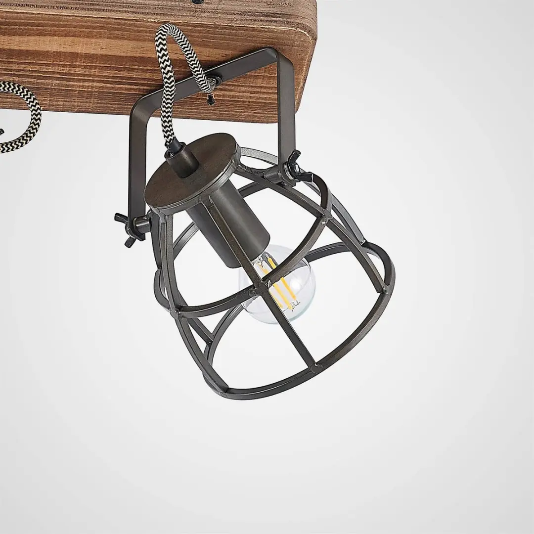 Lindby Plafondlamp Hout 2 Licht Metaal - Zwart/Bruin