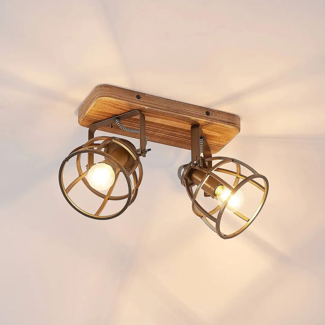 Lindby Plafondlamp Hout 2 Licht Metaal - Zwart/Bruin