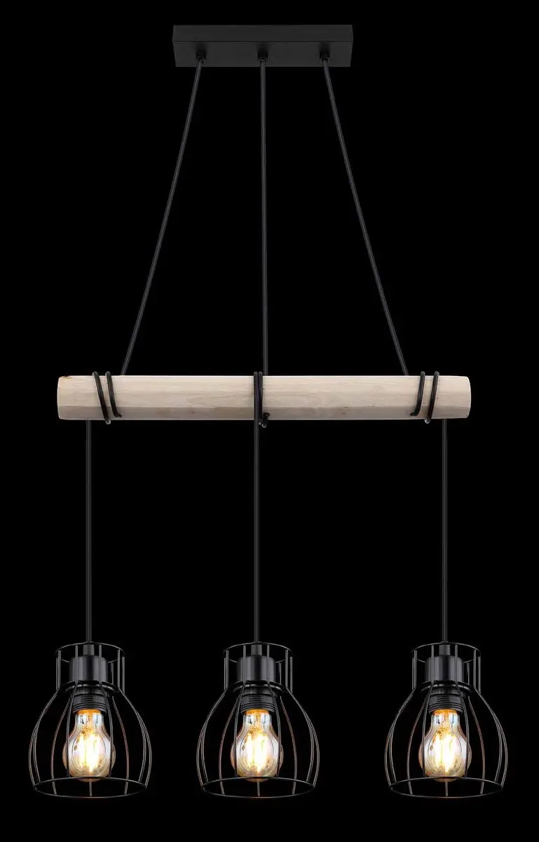 Globo Mina Hanglamp - 3 Lichtpunten - E27 - Naturel/Zwart - afbeelding 6 van 6