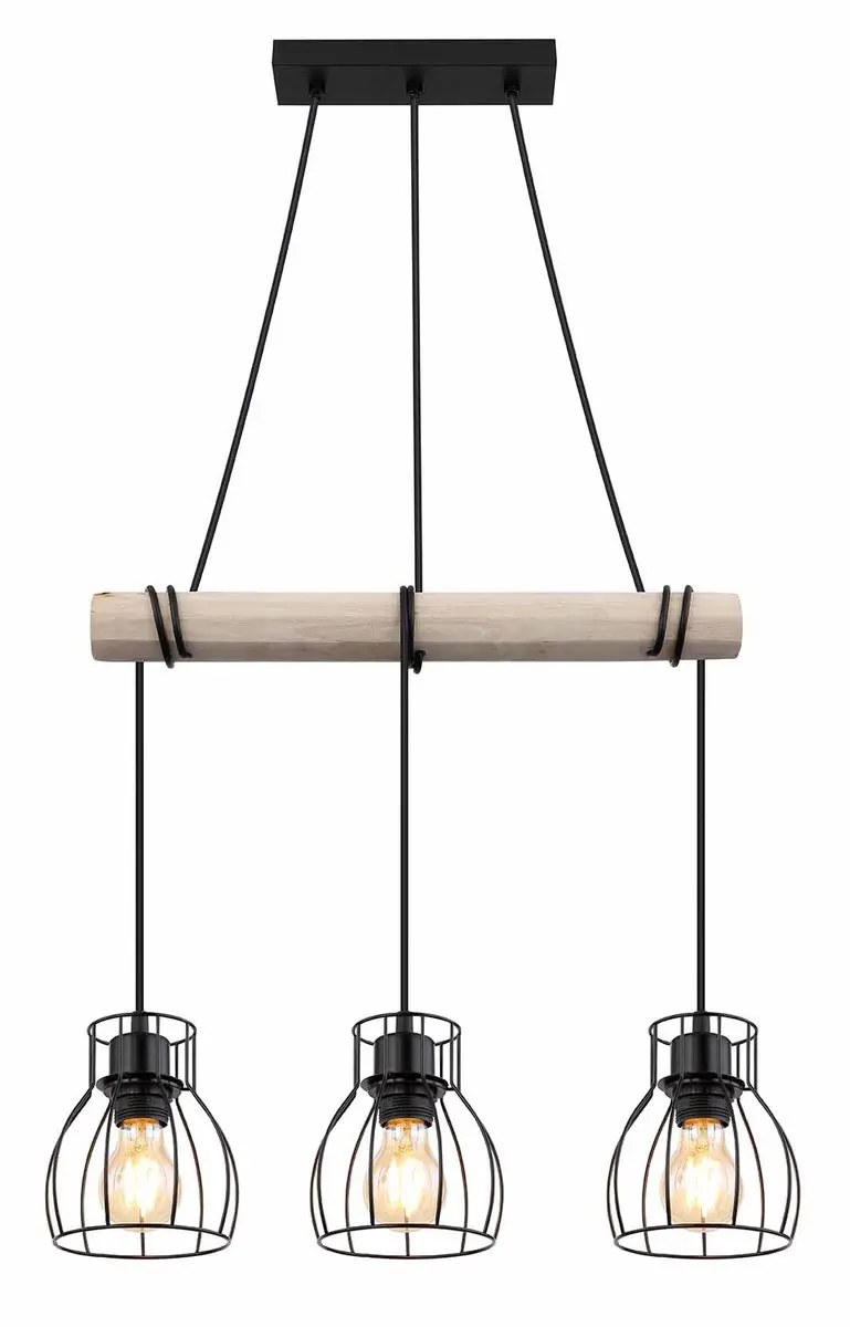 Globo Mina Hanglamp - 3 Lichtpunten - E27 - Naturel/Zwart