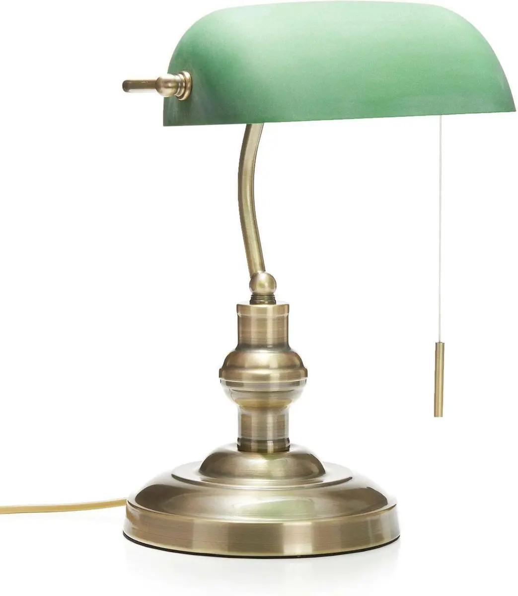 Lindby Bureaulamp Metaal Glas 38cm - Antiek Messing Groen
