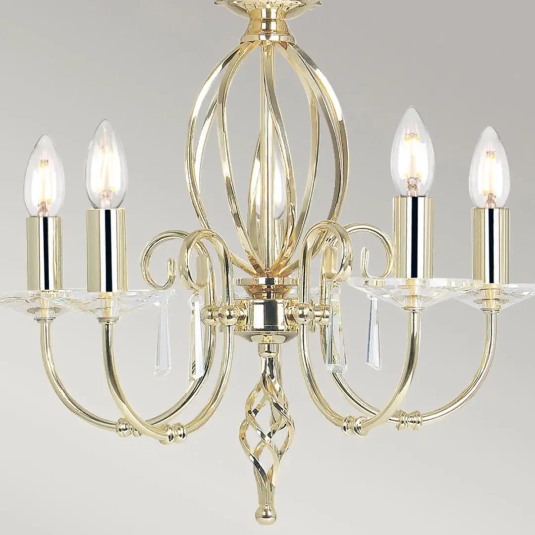 Elstead LED Kroonluchter 5x E14 60W - Polished Brass