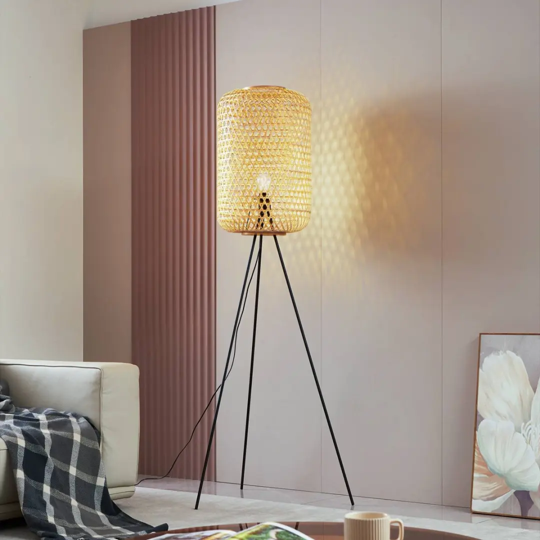 Lucande Driepoot Vloerlamp - 1 Lichtpunt - H166cm - Licht hout/zwart