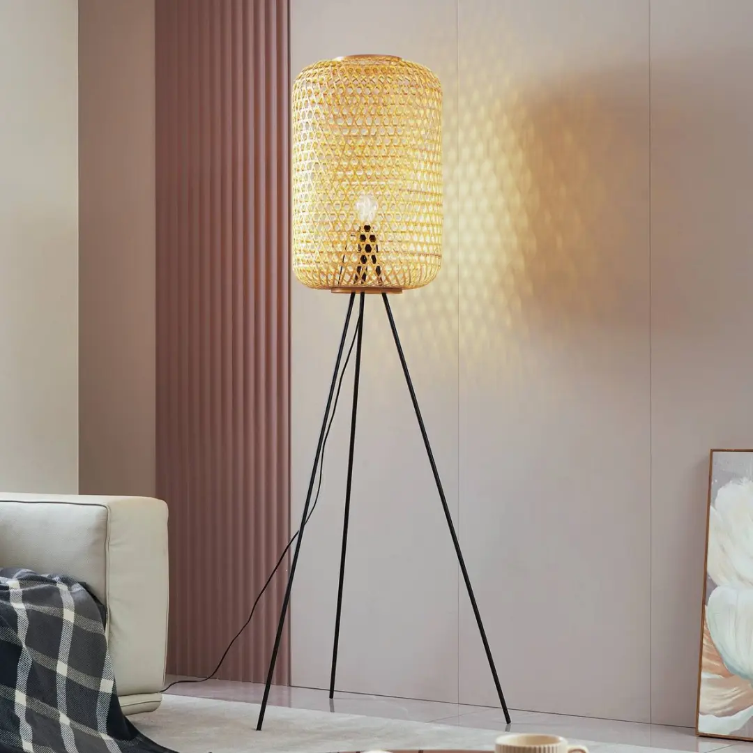 Lucande Driepoot Vloerlamp - 1 Lichtpunt - H166cm - Licht hout/zwart