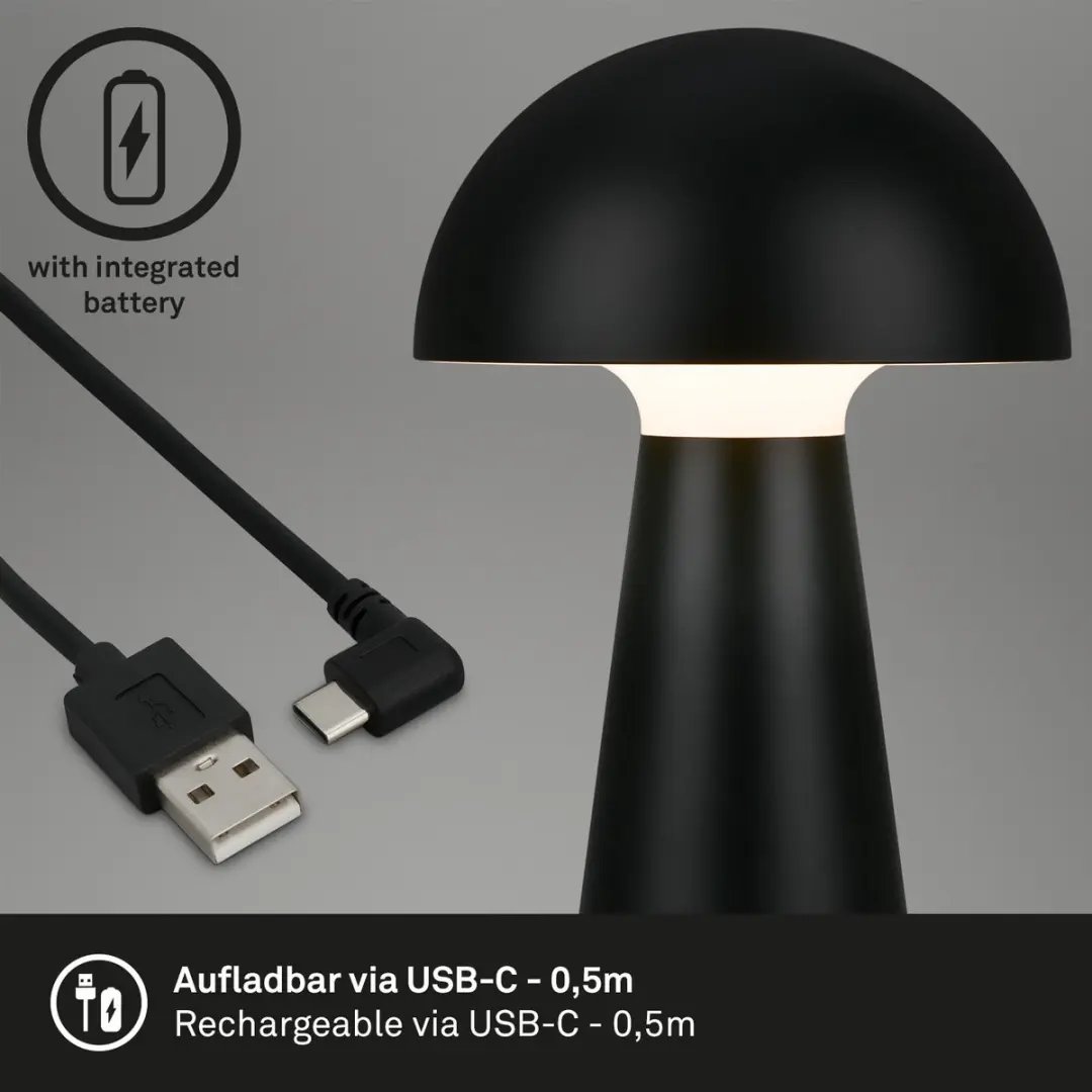 Briloner Fungo LED Accu Tafellamp - 16cm - 3000K - Zwart