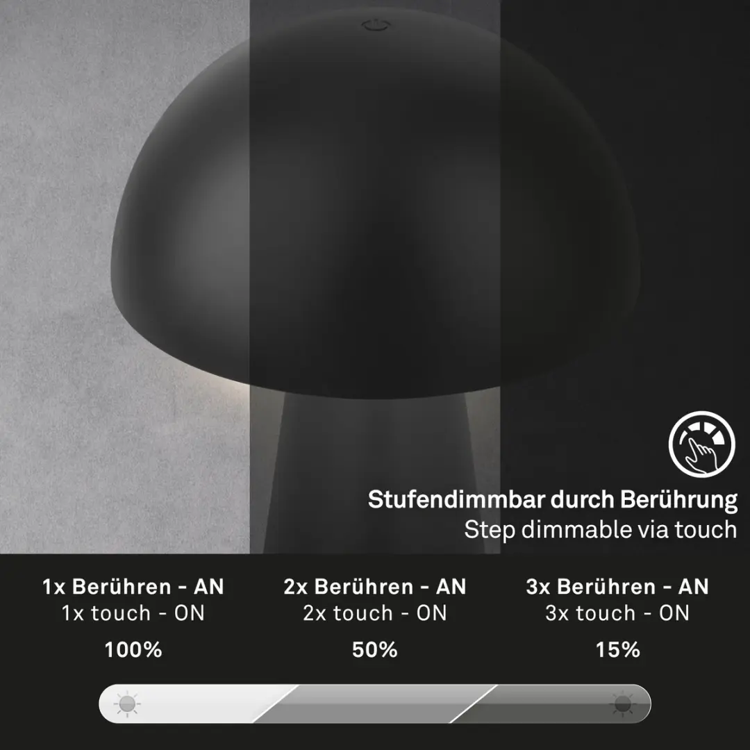 Briloner Fungo LED Accu Tafellamp - 16cm - 3000K - Zwart