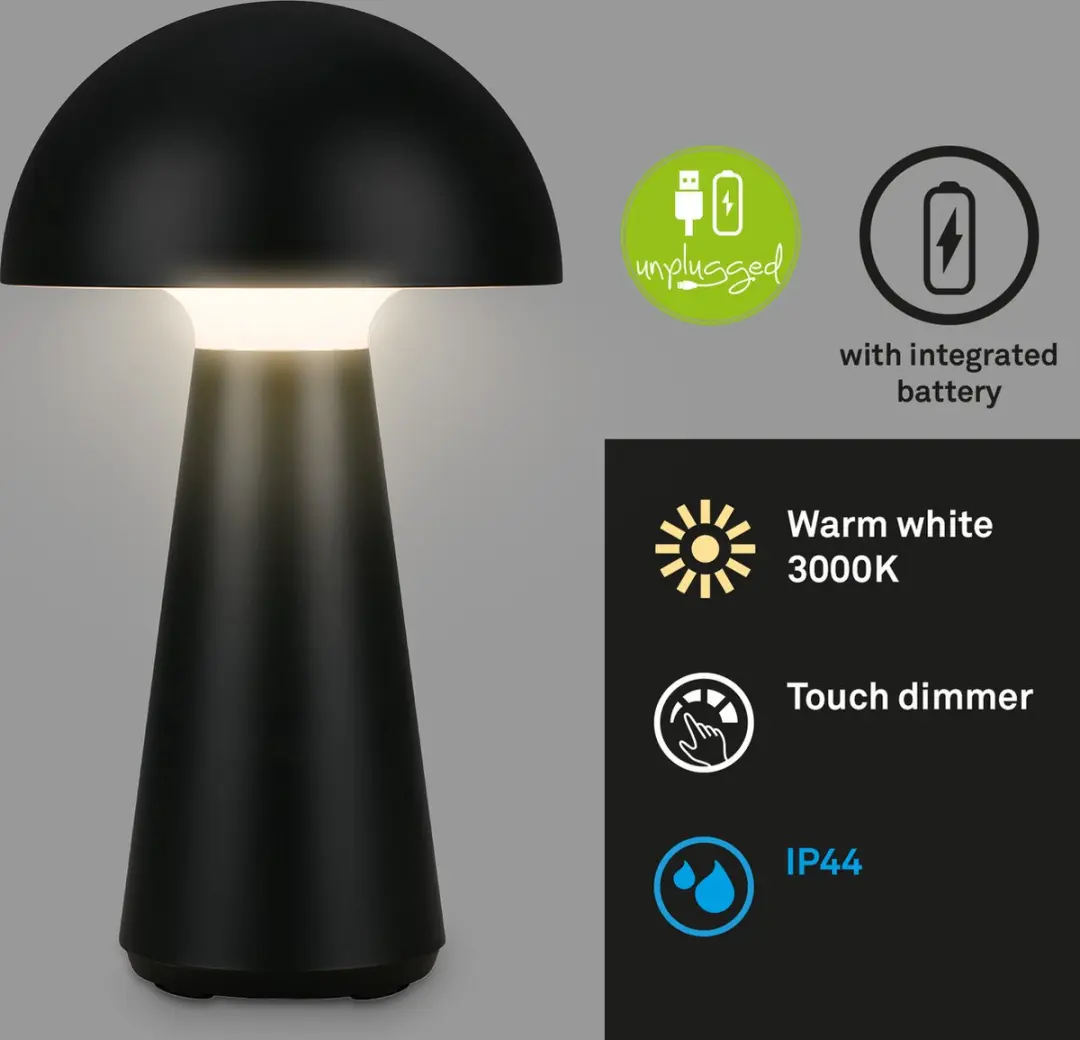 Briloner Fungo LED Accu Tafellamp - 16cm - 3000K - Zwart