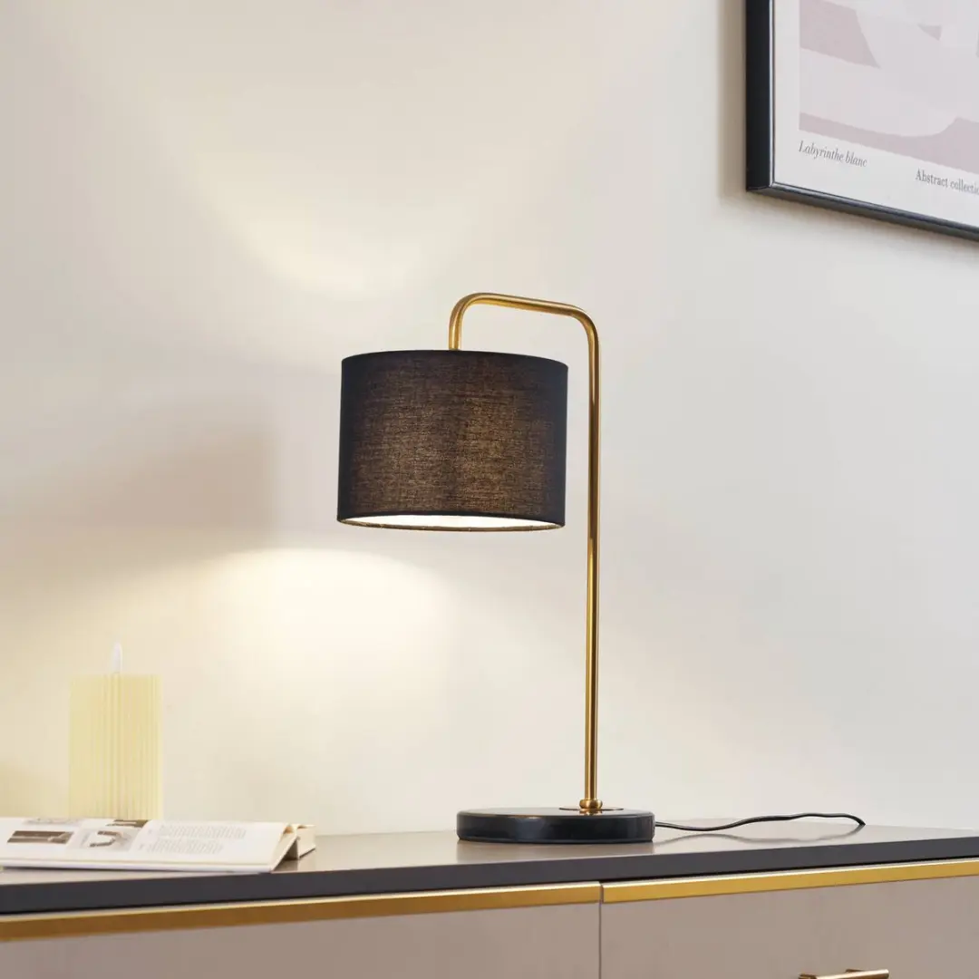Lindby Tafellamp 1 Licht Textiel Marmer Metaal - Zwart/Goud