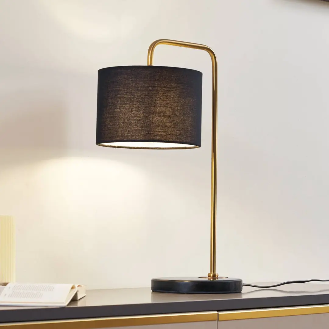 Lindby Tafellamp 1 Licht Textiel Marmer Metaal - Zwart/Goud