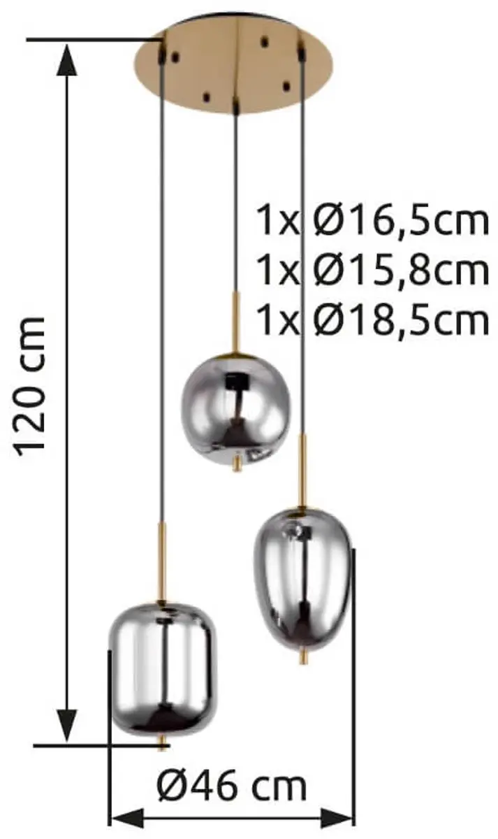 Globo Hanglamp Glas 3-Lichts Messing - Ø46cm