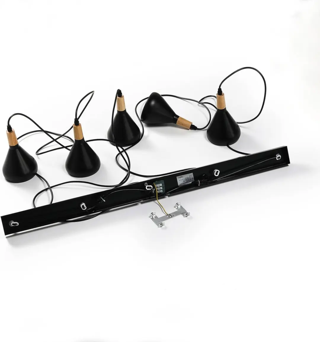 Lindby Hanglamp 5-Lichts Metaal/Hout - E14 - Zwart/Licht Hout