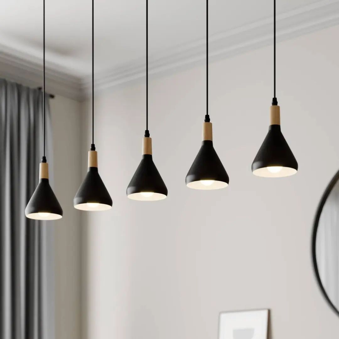 Lindby Hanglamp 5-Lichts Metaal/Hout - E14 - Zwart/Licht Hout