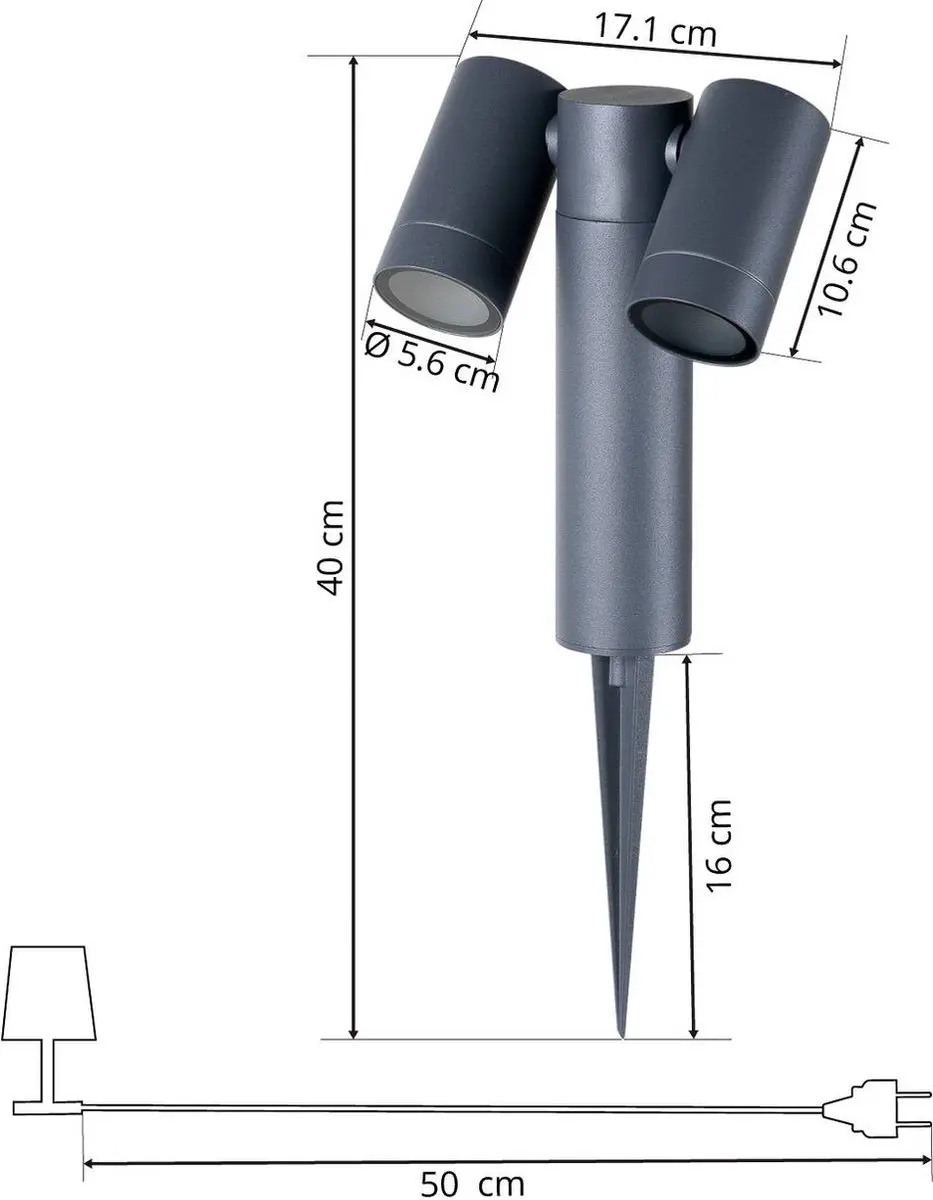 PRIOS Buitenspots 2-lichts H40cm GU10 Antraciet