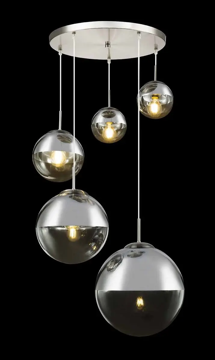 Globo Varus Hanglamp - 5 Lichthoorns - Nikkel - Ø65cm - afbeelding 4 van 6