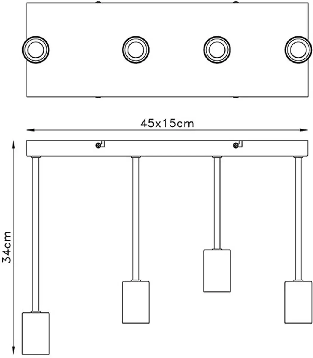 Globo Plafondlamp Hanglamp 4x E27 - 45x15x34cm - Zwart - afbeelding 3 van 6