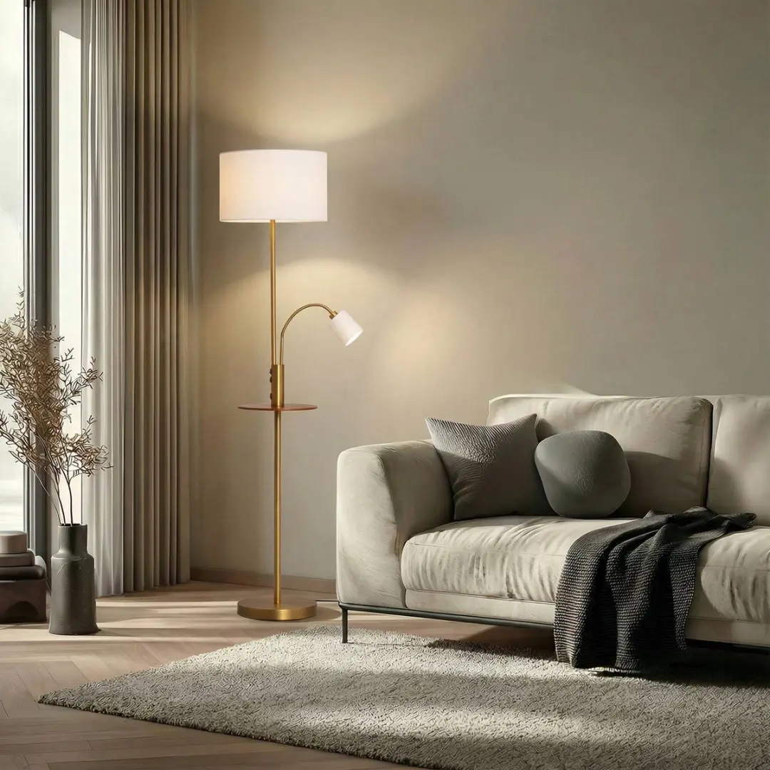 Lindby Vloerlamp 1 Licht - 170cm - Brons/Crèmewit