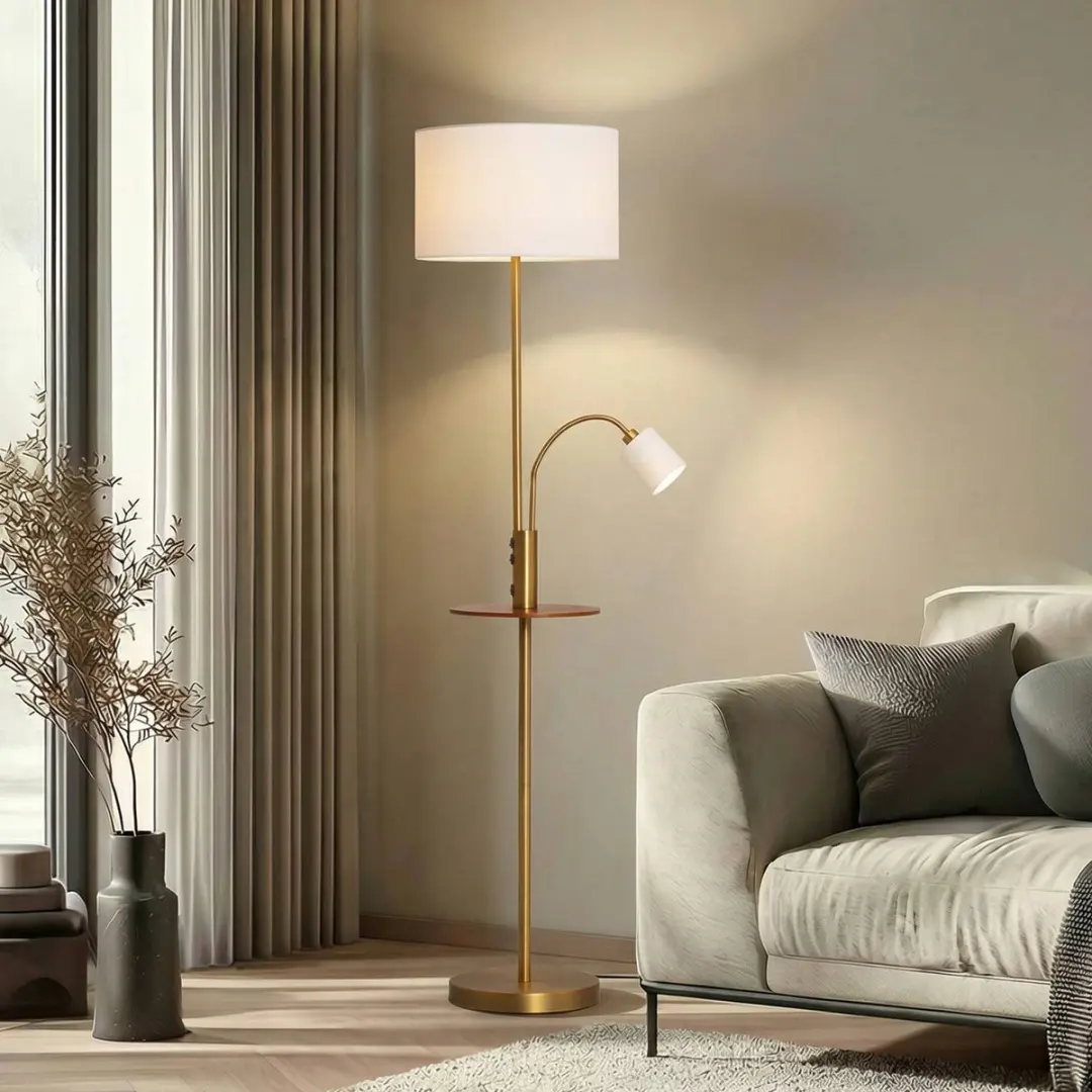 Lindby Vloerlamp 1 Licht - 170cm - Brons/Crèmewit