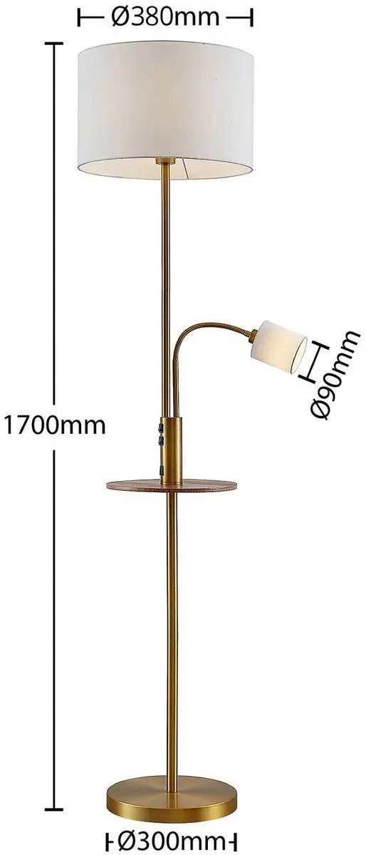 Lindby Vloerlamp 1 Licht - 170cm - Brons/Crèmewit