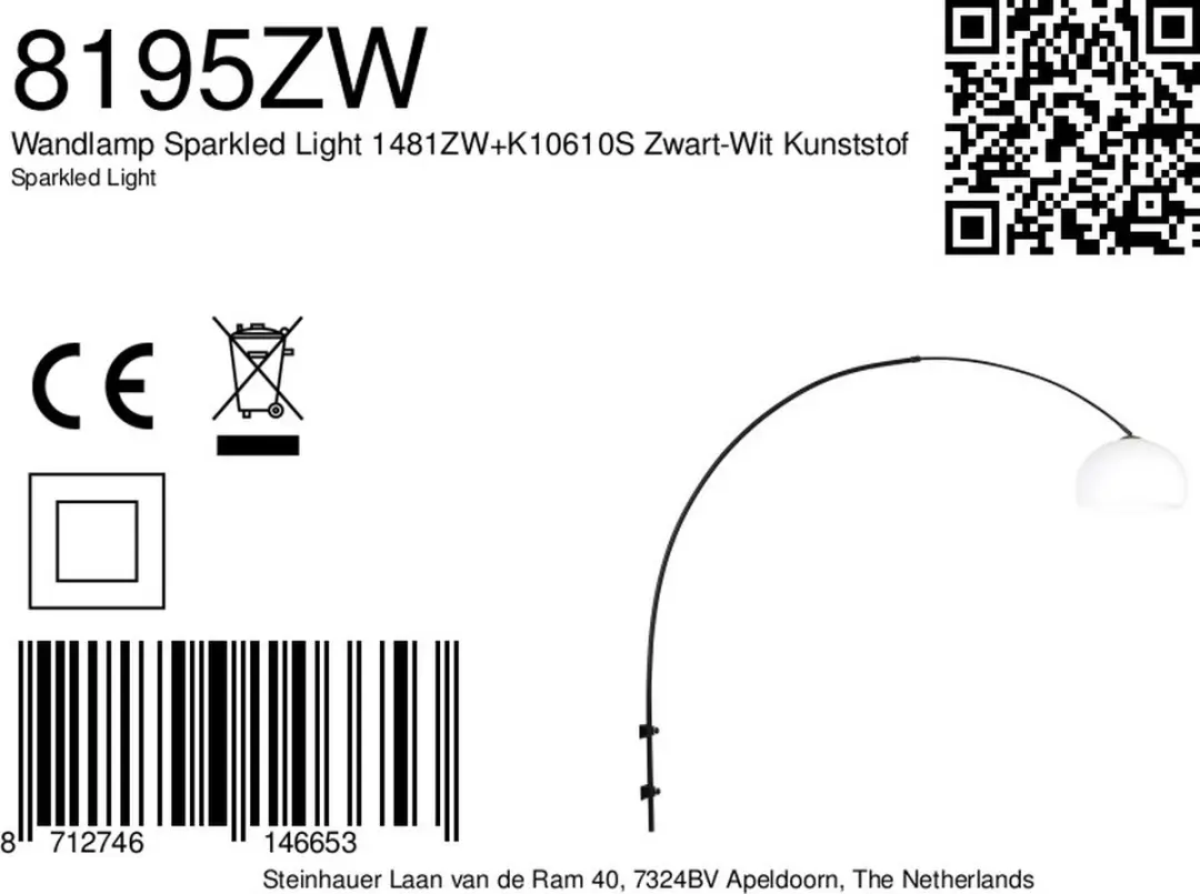 Steinhauer Sparkled Light 8195ZW Wandlamp - Zwart - 145cm - afbeelding 6 van 6