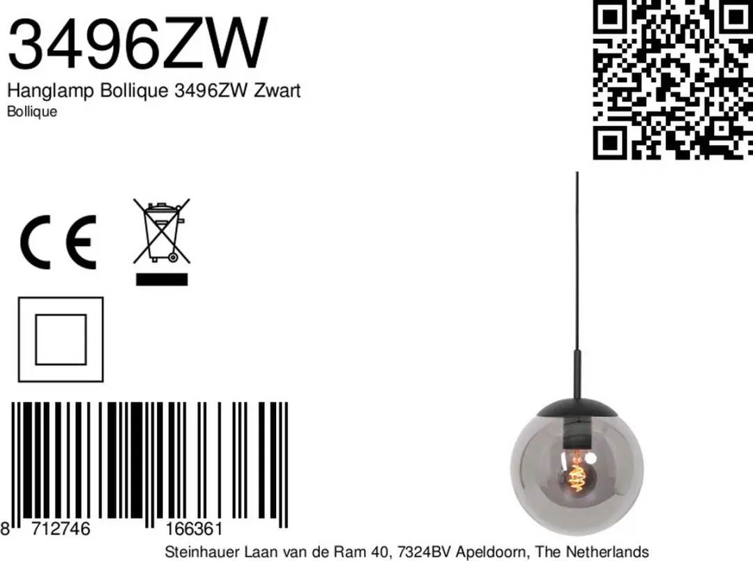 Steinhauer Hanglamp Bollique 20cm - Zwart
