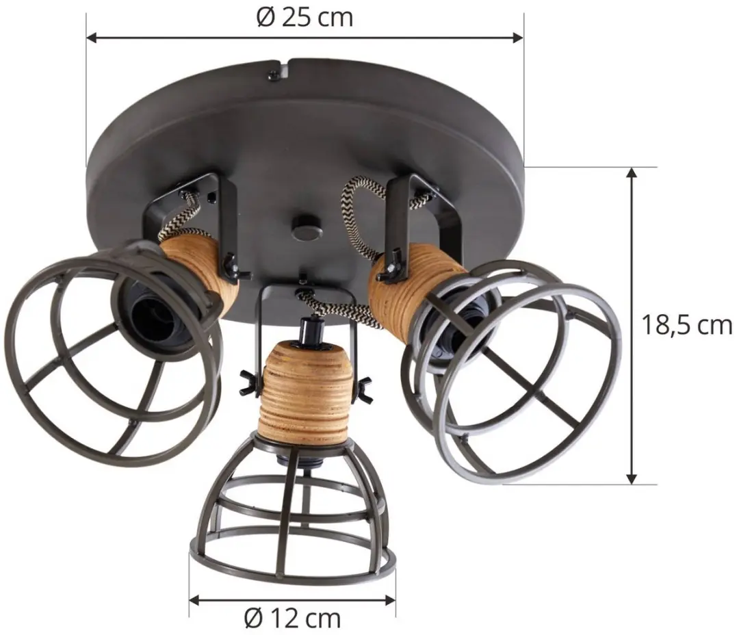 Lindby Buitenspot 3-lichts E14 - 12cm - Antraciet/Darkhout