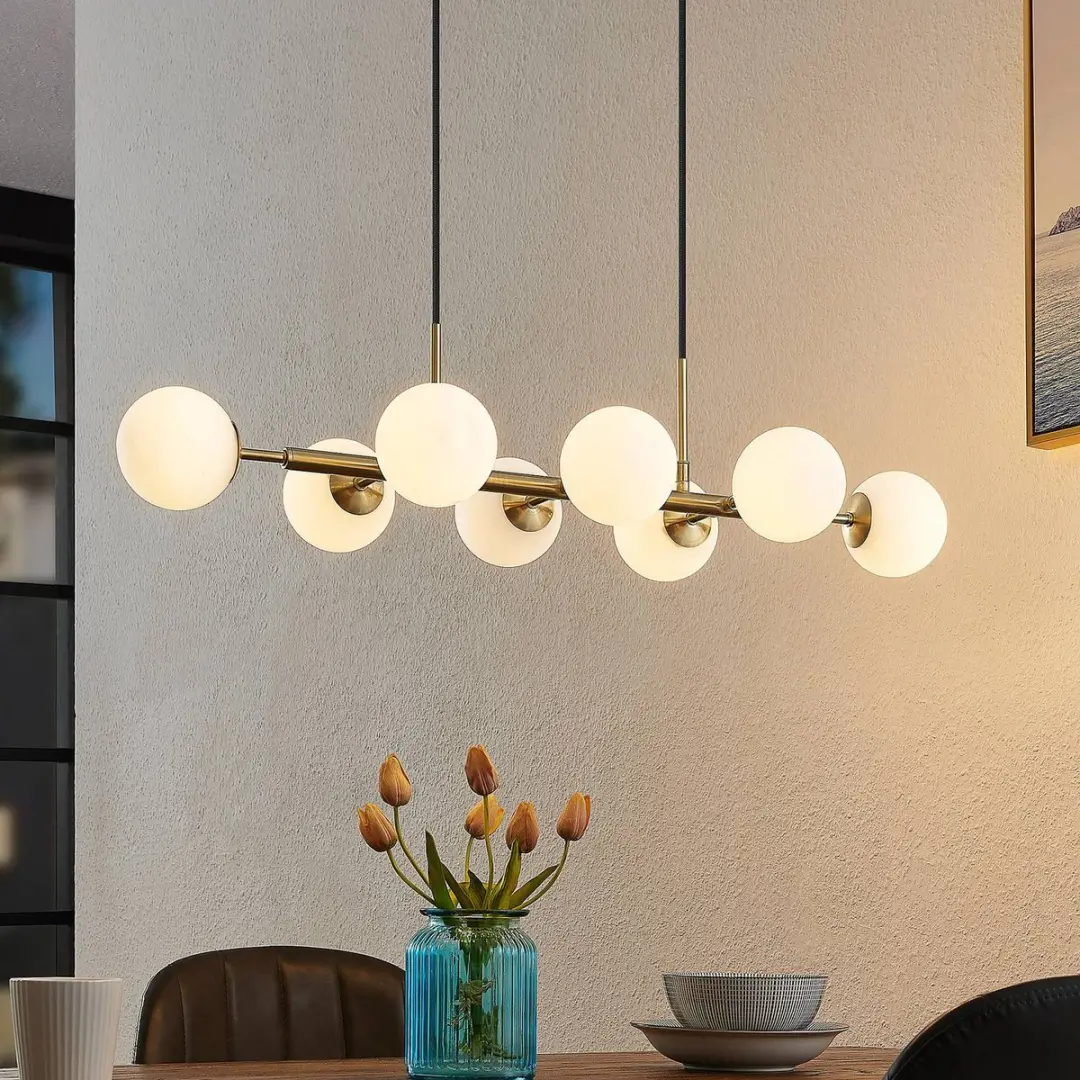 Lindby Hanglamp 8-lichts G9 - Mat messing/Opaalwit