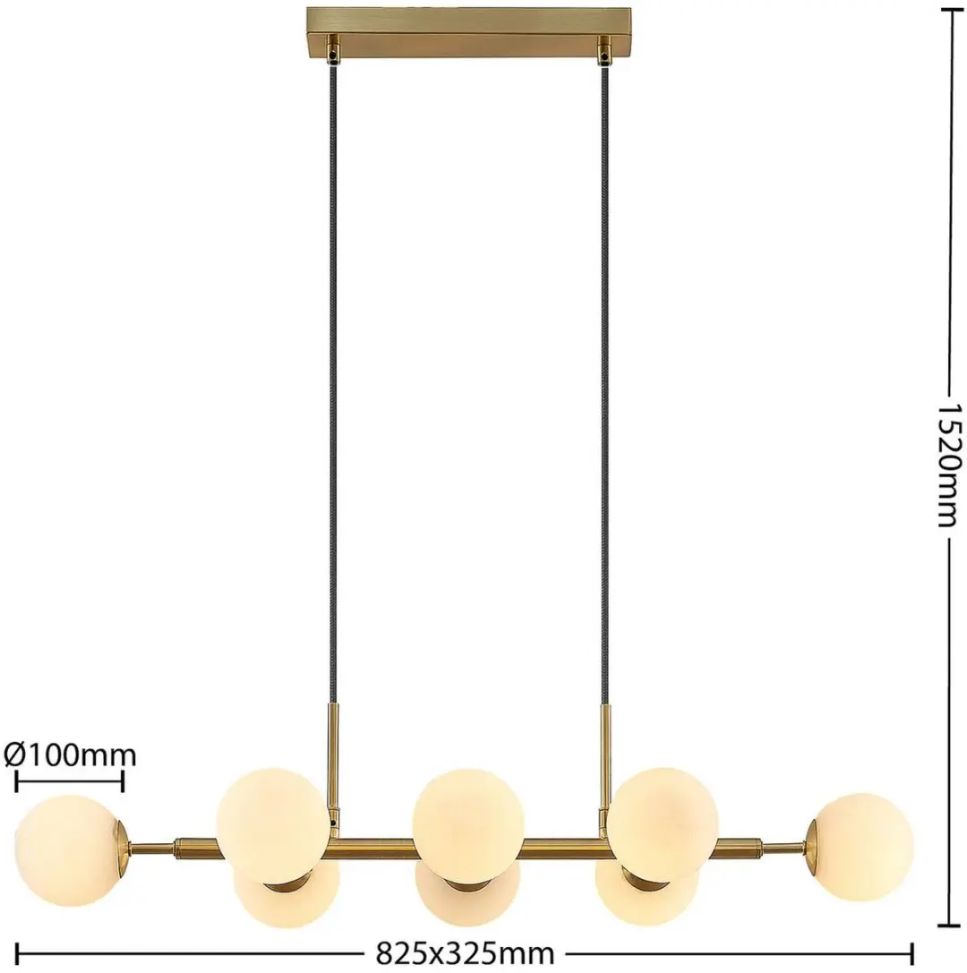 Lindby Hanglamp 8-lichts G9 - Mat messing/Opaalwit - afbeelding 6 van 6
