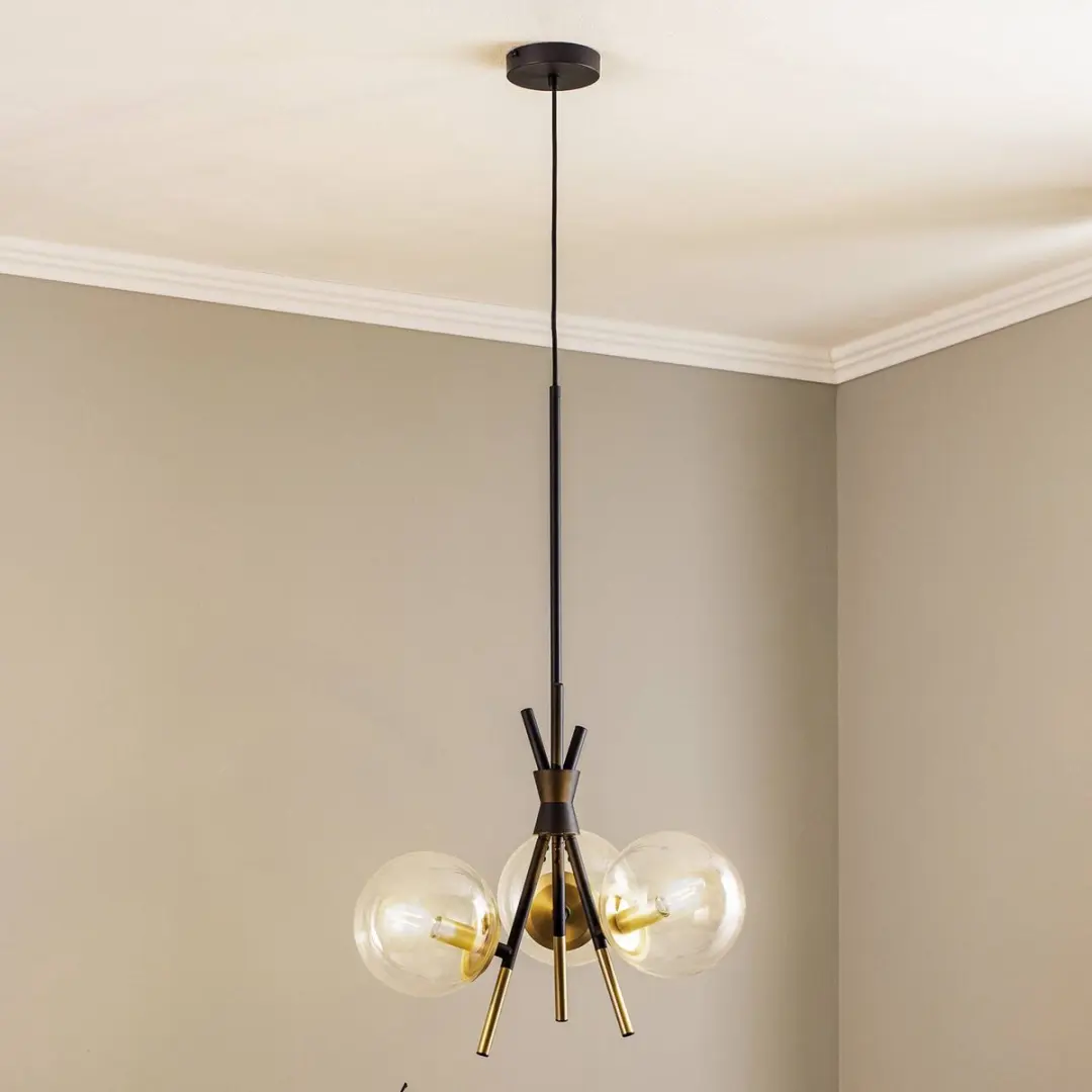 Lucande Hanglamp 3-Lichts Glas - Zwart/Messing