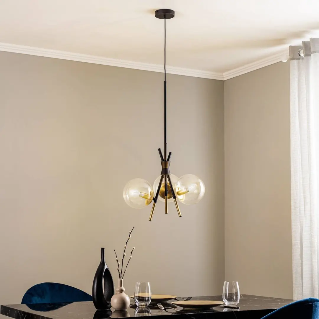 Lucande Hanglamp 3-Lichts Glas - Zwart/Messing