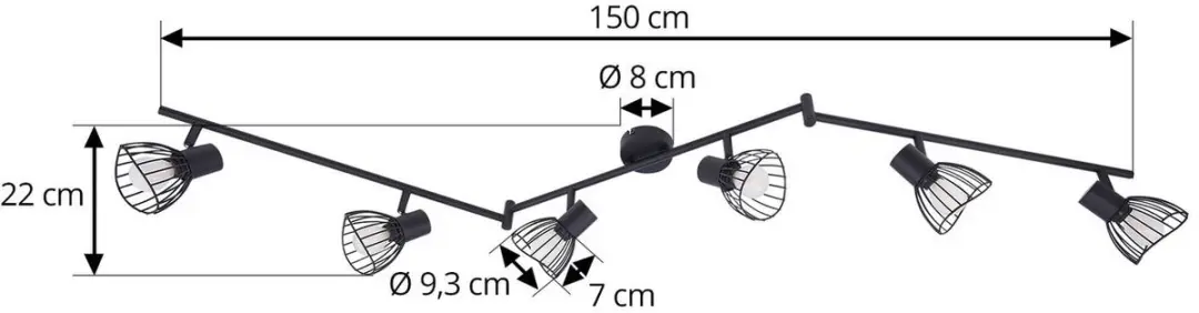 Lindby Plafondlamp 6x E14 - 22cm - Zwart