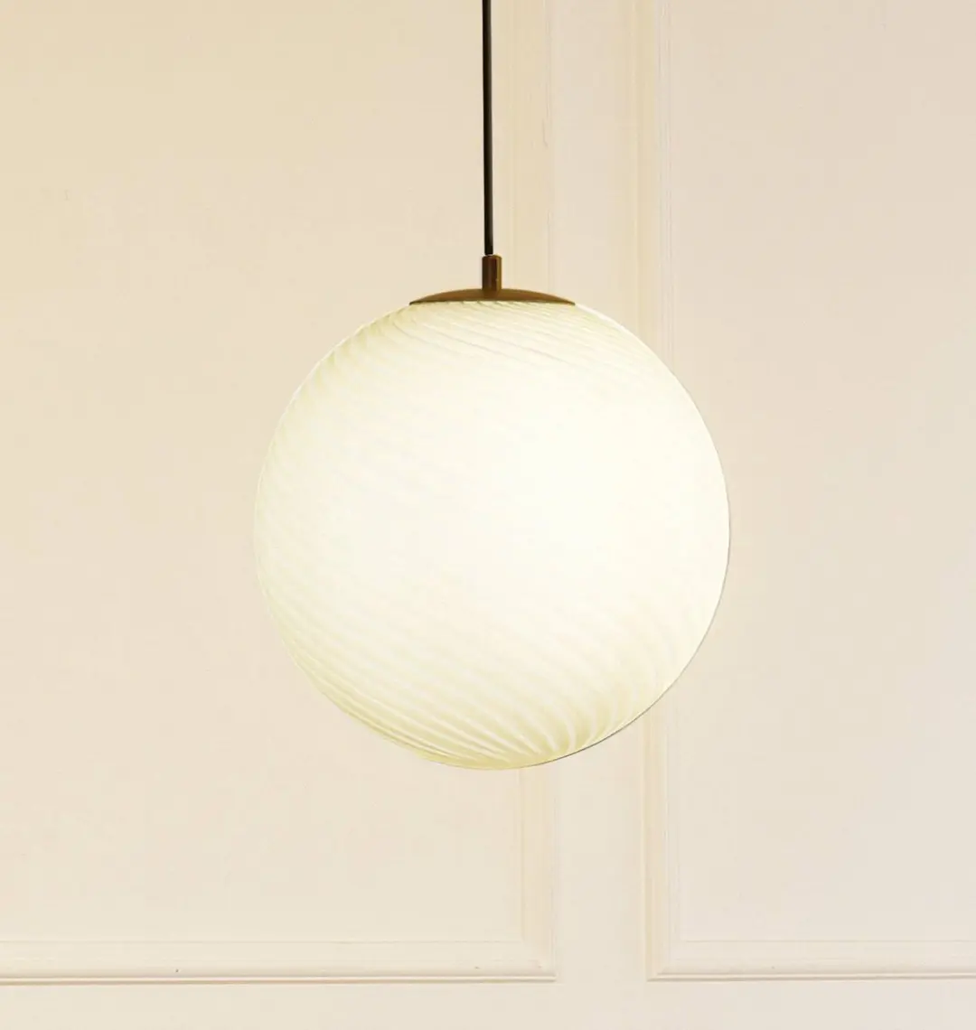 Lucande Hanglamp Glas Metaal 1 Licht E27 - 36.8cm - Wit/Zwart