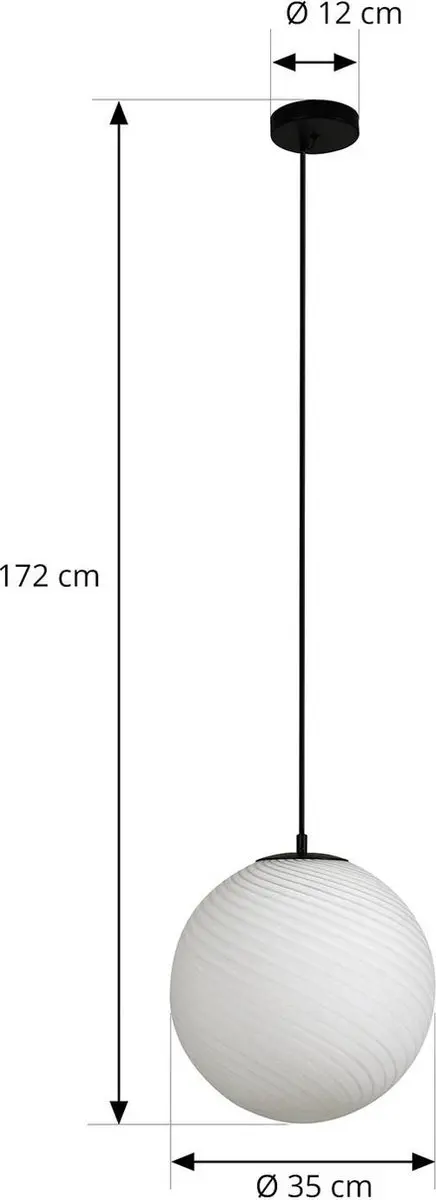 Lucande Hanglamp Glas Metaal 1 Licht E27 - 36.8cm - Wit/Zwart