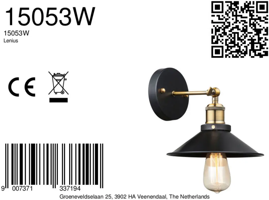 Globo Lenius Wandlamp E27 22cm - Zwart