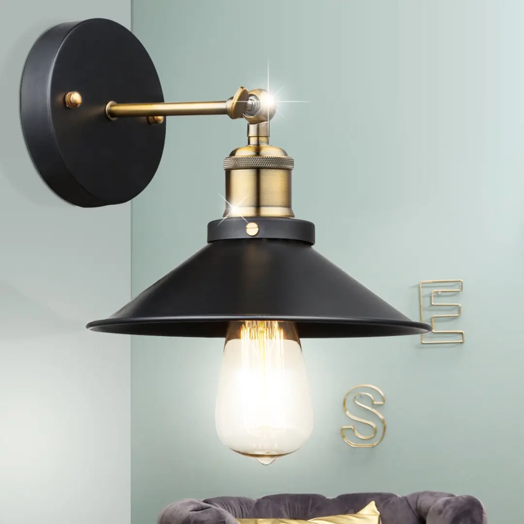 Globo Lenius Wandlamp E27 22cm - Zwart - afbeelding 6 van 6