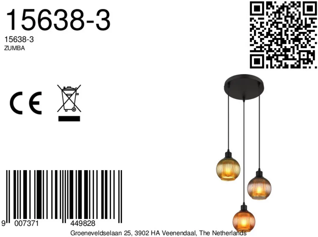 Globo Zumba Hanglamp - 3 Lichtpunten - Ø36cm - Multicolor - afbeelding 6 van 6