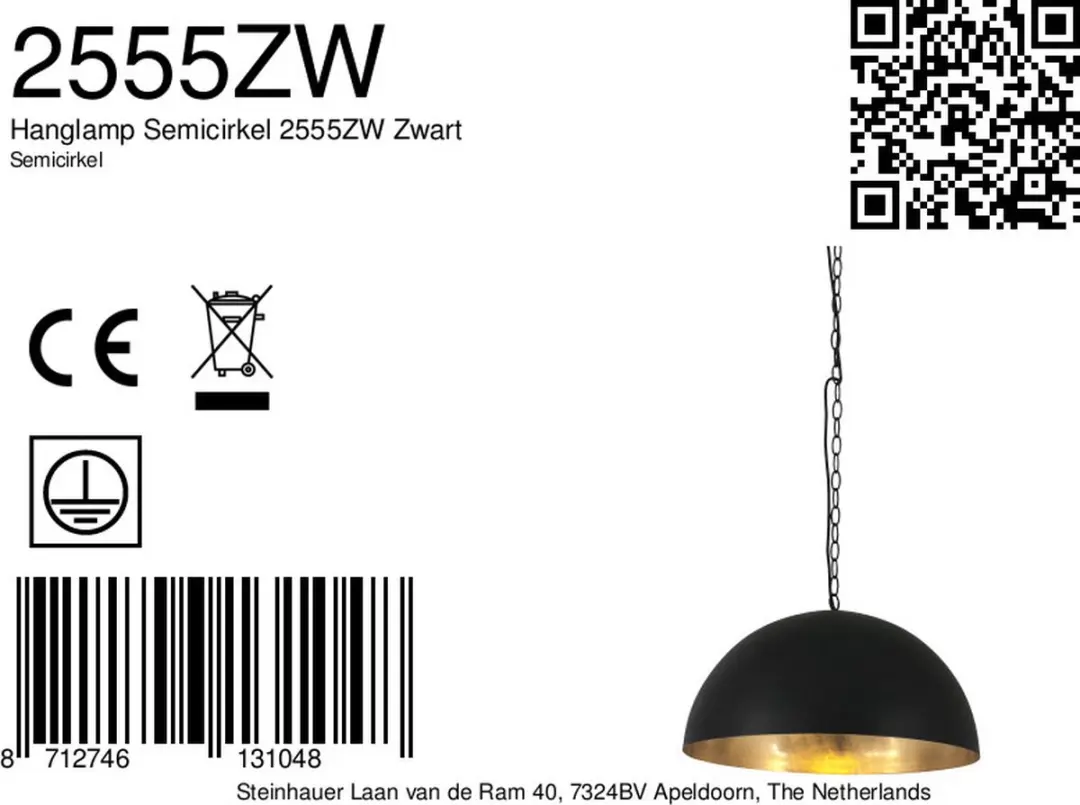 Steinhauer Semicirkel 2555ZW Hanglamp - 50cm - Goud/Zwart - afbeelding 6 van 6