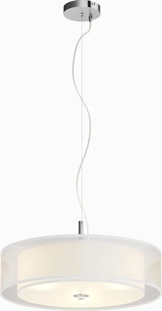 Lindby Hanglamp 3-Lichts Textiel Glas Metaal - Ø50cm - Wit/Chroom