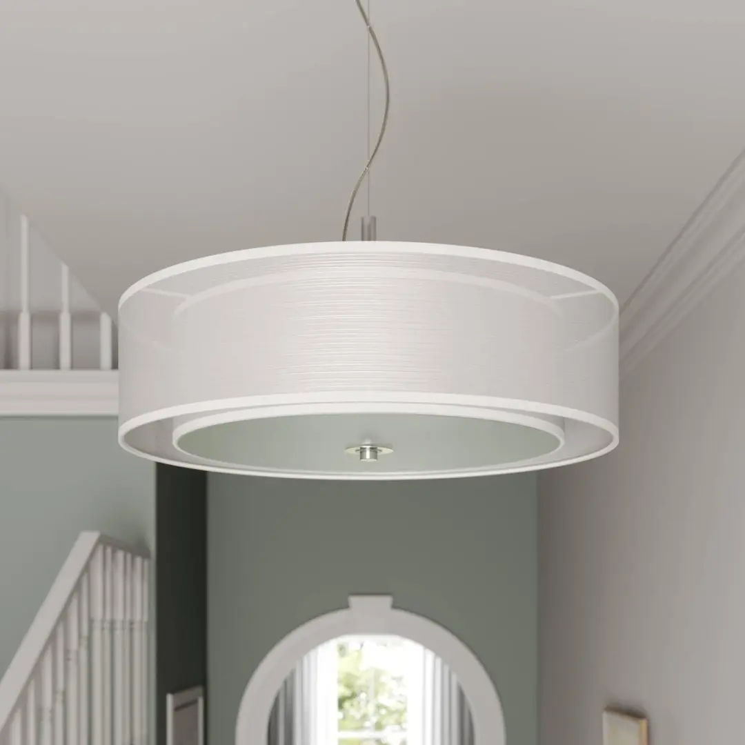 Lindby Hanglamp 3-Lichts Textiel Glas Metaal - Ø50cm - Wit/Chroom