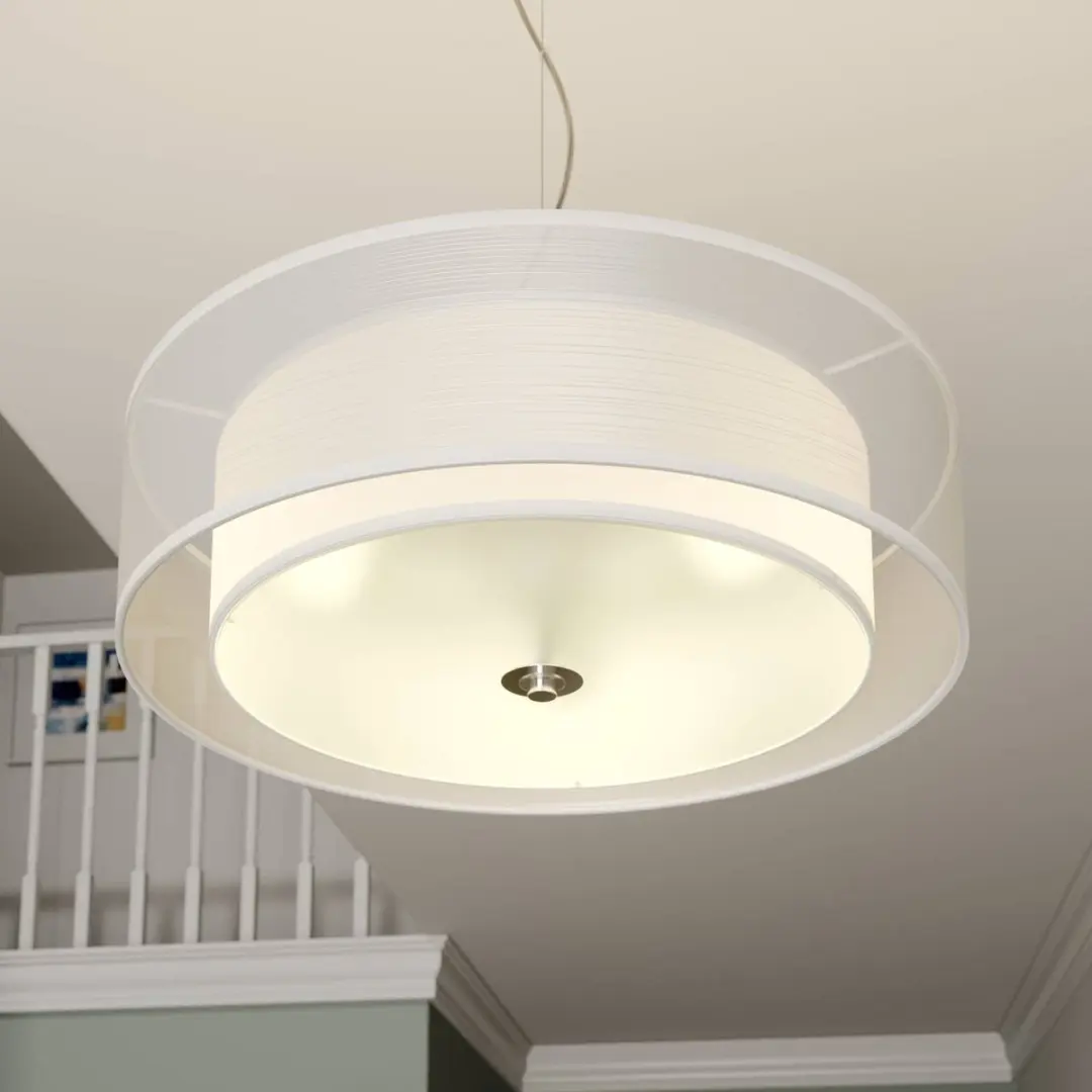 Lindby Hanglamp 3-Lichts Textiel Glas Metaal - Ø50cm - Wit/Chroom