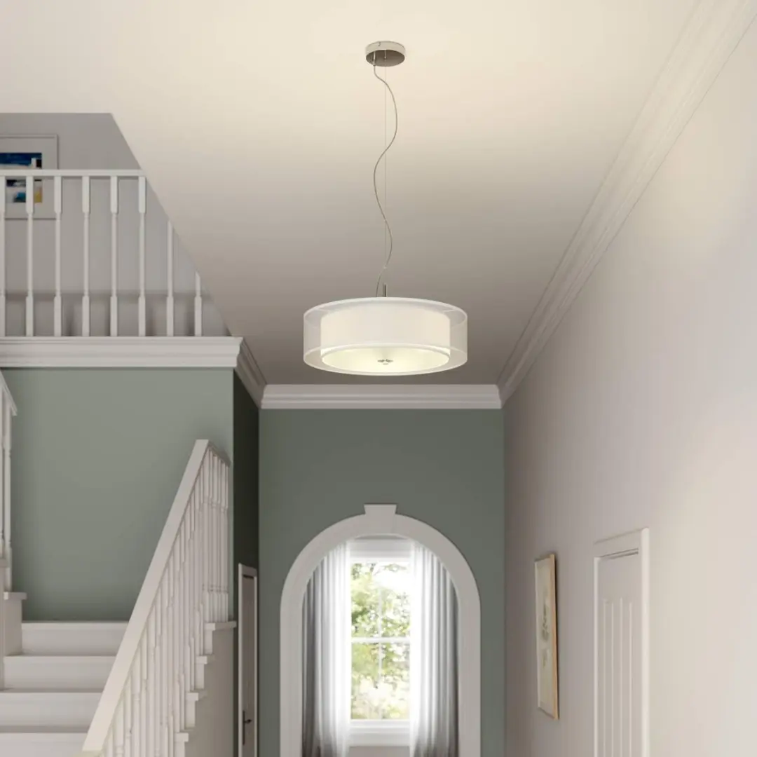 Lindby Hanglamp 3-Lichts Textiel Glas Metaal - Ø50cm - Wit/Chroom