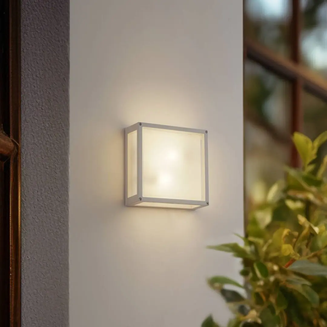 Lucande Wandlamp Buiten 2-Lichts Aluminium Glas 25cm - Melkglas