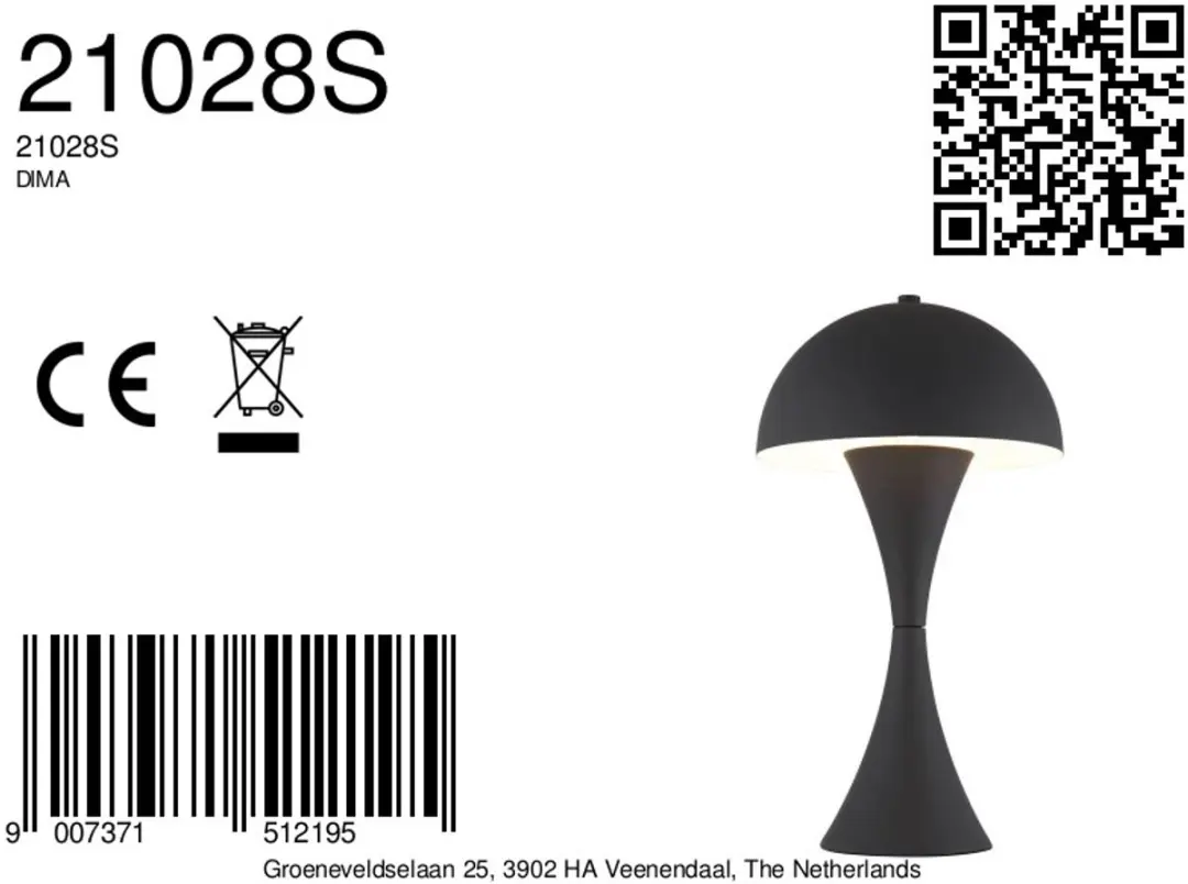 Globo DIMA Tafellamp - Zwart - Ø20cm - E27 - afbeelding 5 van 6