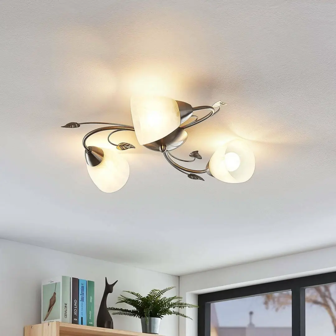 Lindby Plafondlamp 3 Lichtpunten 50cm - Nikkel/Wit