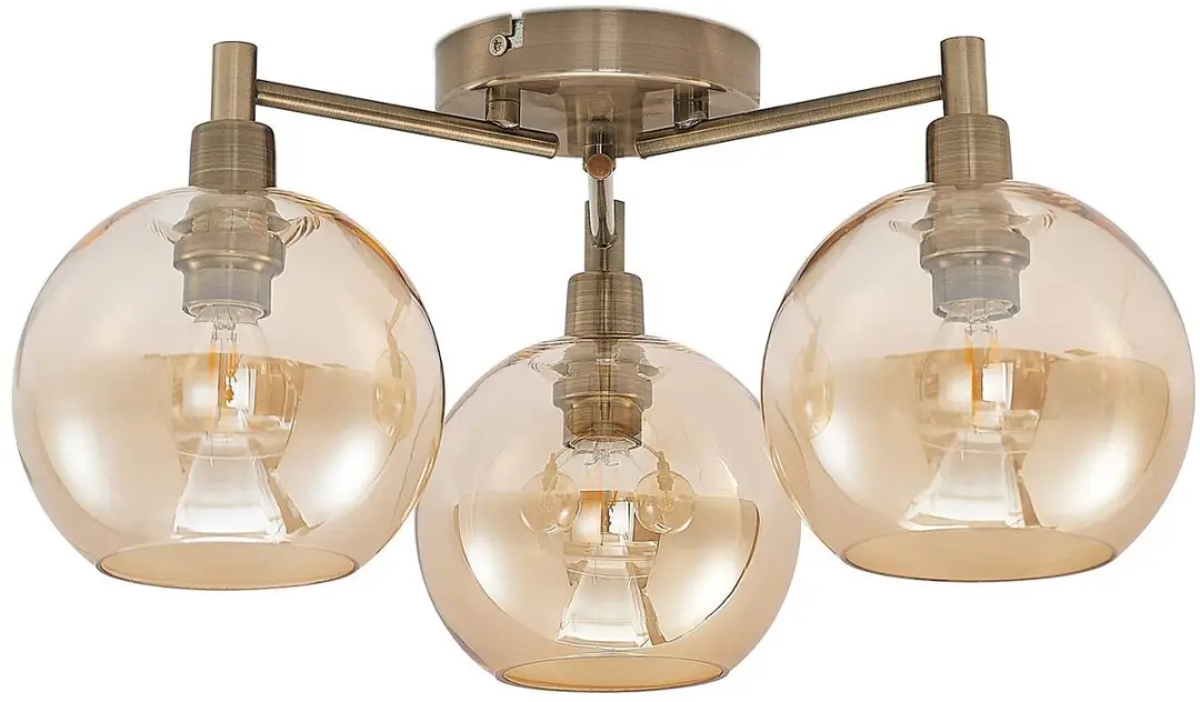 Lindby Plafondlamp 3-Lichts E14 - Ø46cm - Antiek Messing/Amber