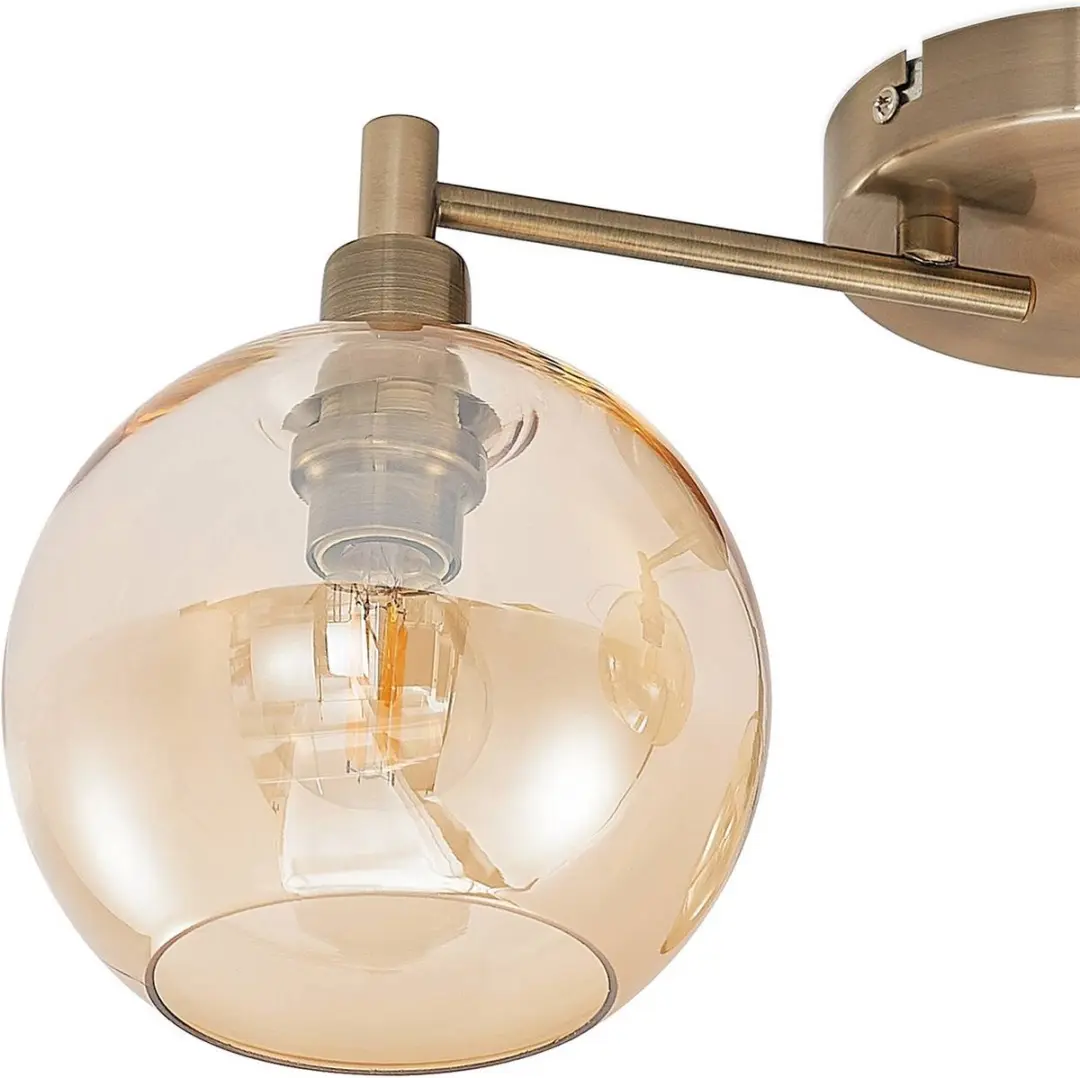 Lindby Plafondlamp 3-Lichts E14 - Ø46cm - Antiek Messing/Amber