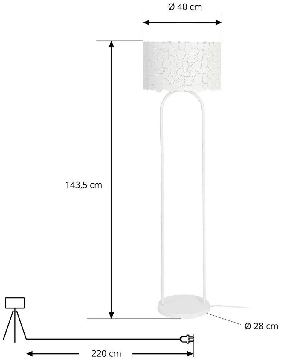 Lindby Vloerlamp Metaal 143.5cm - 1 Lichtpunt - E27 - Wit