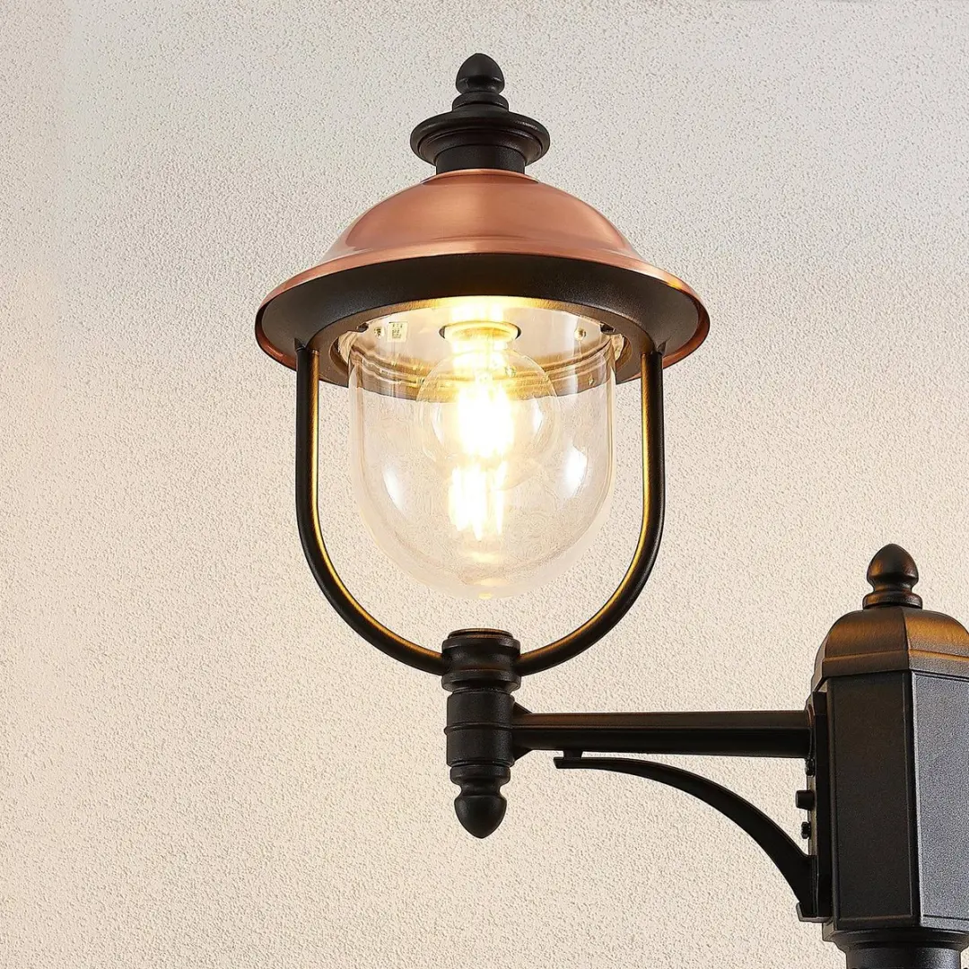 Lindby Lantaarnpaal 2-lichts - 225cm - E27 - Zwart/Koper